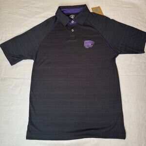 New! Kansas State University Wild Cats Men’s Polo Shirt Small Black Purple Fan